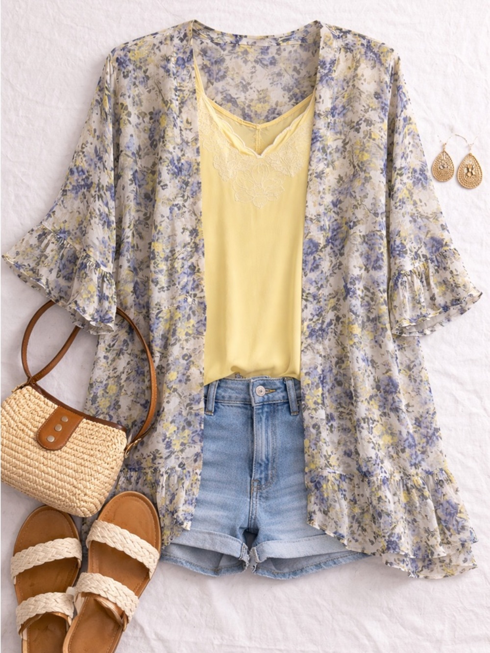 Maurices Floral Kimono (S) & Yellow Tank (S)